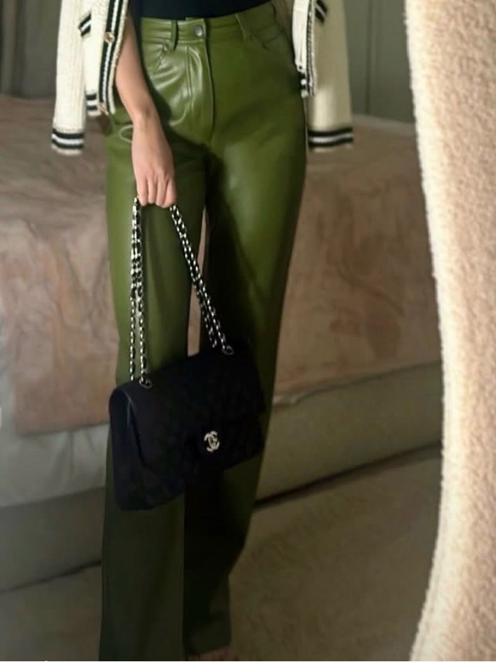 Steve Madden Olive Vegan Leather Straight-Leg Pants